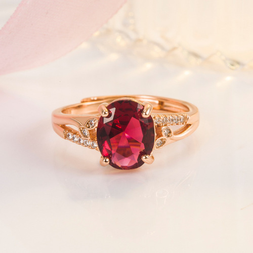 wish hot selling rose gold diamond rose red zircon ring women's cross-border ruby ​​wedding ring jewelry wholesale