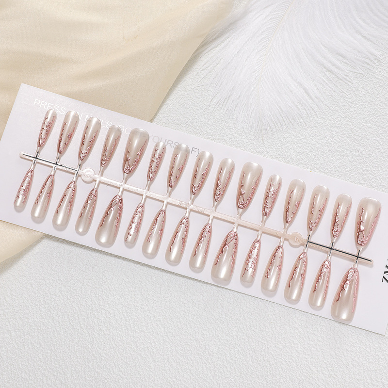T383# Fingertip Rose Gold Almond Armor Finished Hand-made Light Luxury Wear Manicure Tablets Full Code XS/S/M