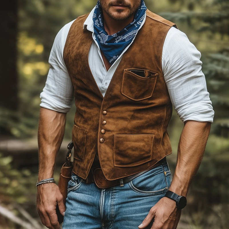 2026 Cross-Border European and American Men's Suit Vest V-Neck Slim-Fit Casual Suede Retro New Style Vest 2026 Cross-Border European and American Men's Suit Vest V-Neck Slim-Fit Casual Suede Retro New Style Vest