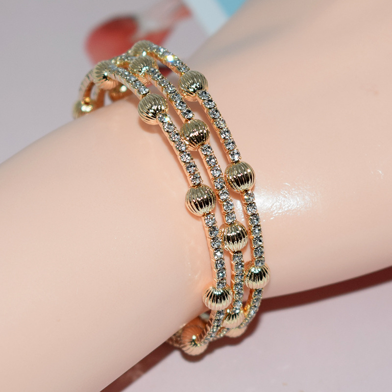 Geometric Pattern Women's Gender Plating, Inlay Design Elegant Basic Geometric Ferroalloy Plating Inlay Rhinestones Women's Bangle