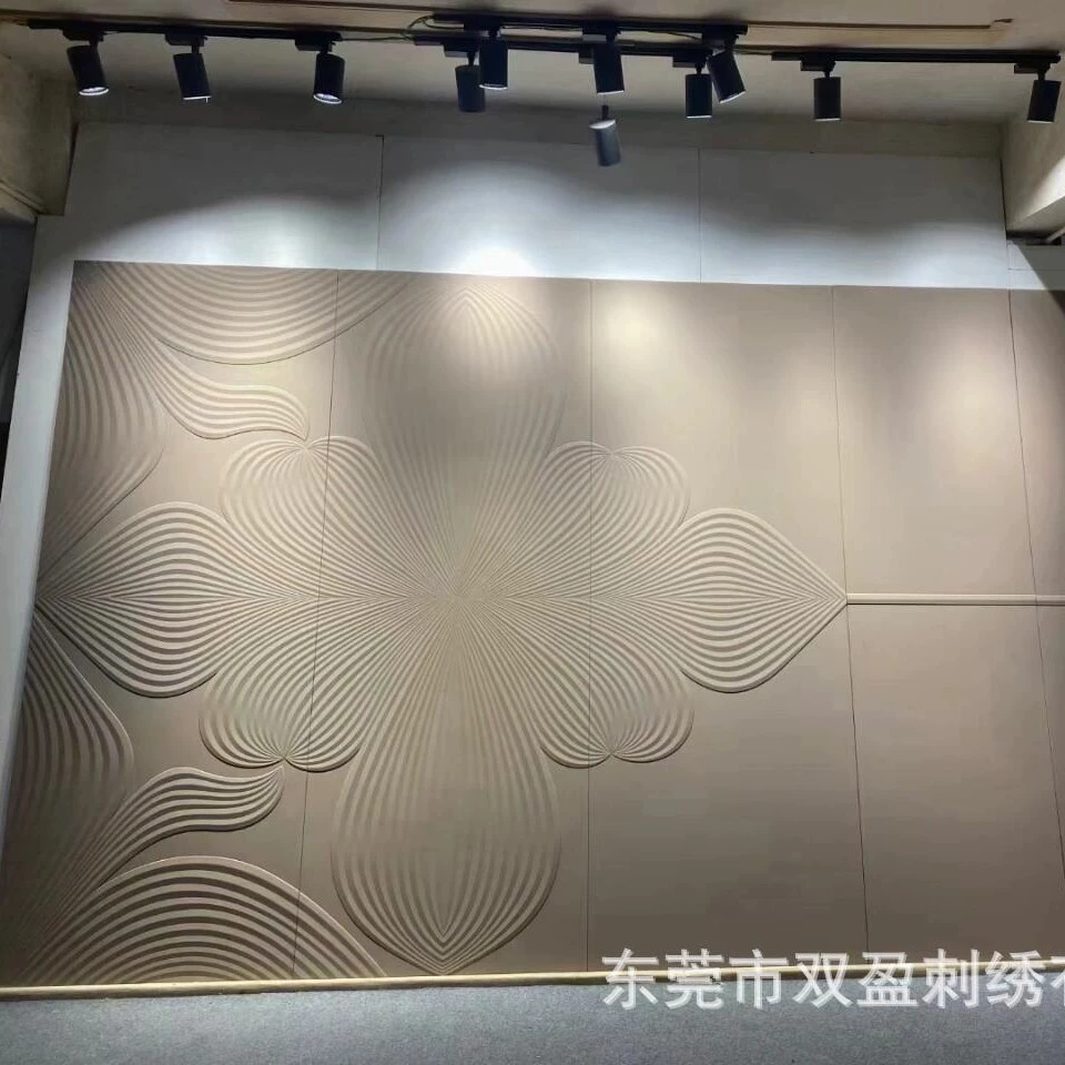 Custom hotel villa tall wooden carved relief leather-embossed embossed background wall decorative panel leather art