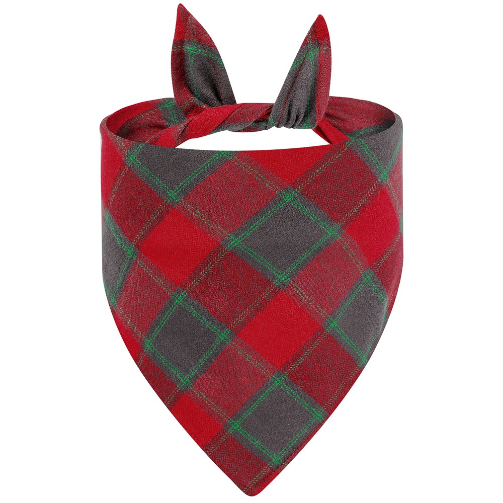 Fabricante en stock transfronterizo exclusivo algodón plaid mascota toalla triángulo perro saliva toalla Navidad mascota saliva toalla