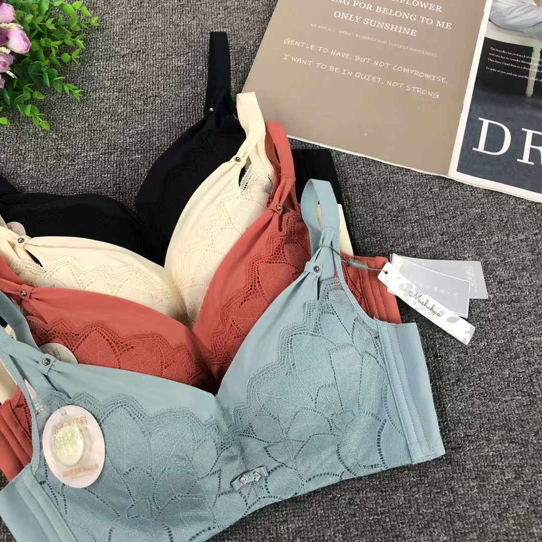 Nuevo sujetador de alta calidad de moda de encaje jacquard transpirable y cómodo ajuste lateral de pecho de cuatro botones ropa interior mujer