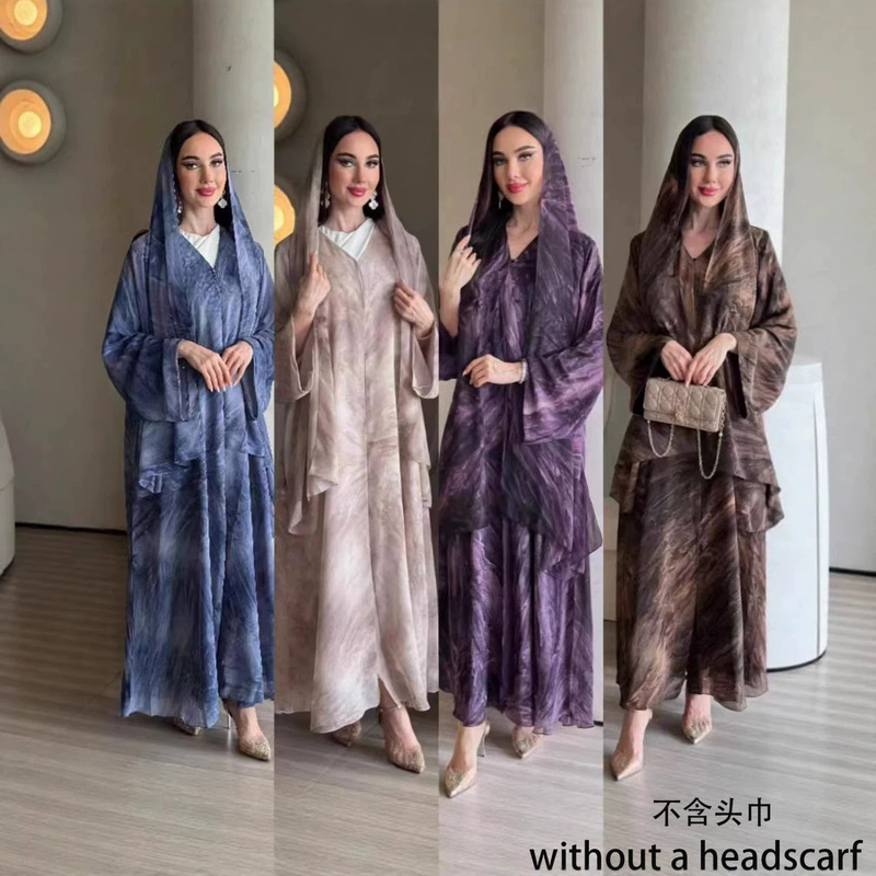 Women's Fashion Tie-Dye Print Spring/Summer Casual Long-Sleeve Coat Robe Elegant Dress for Women