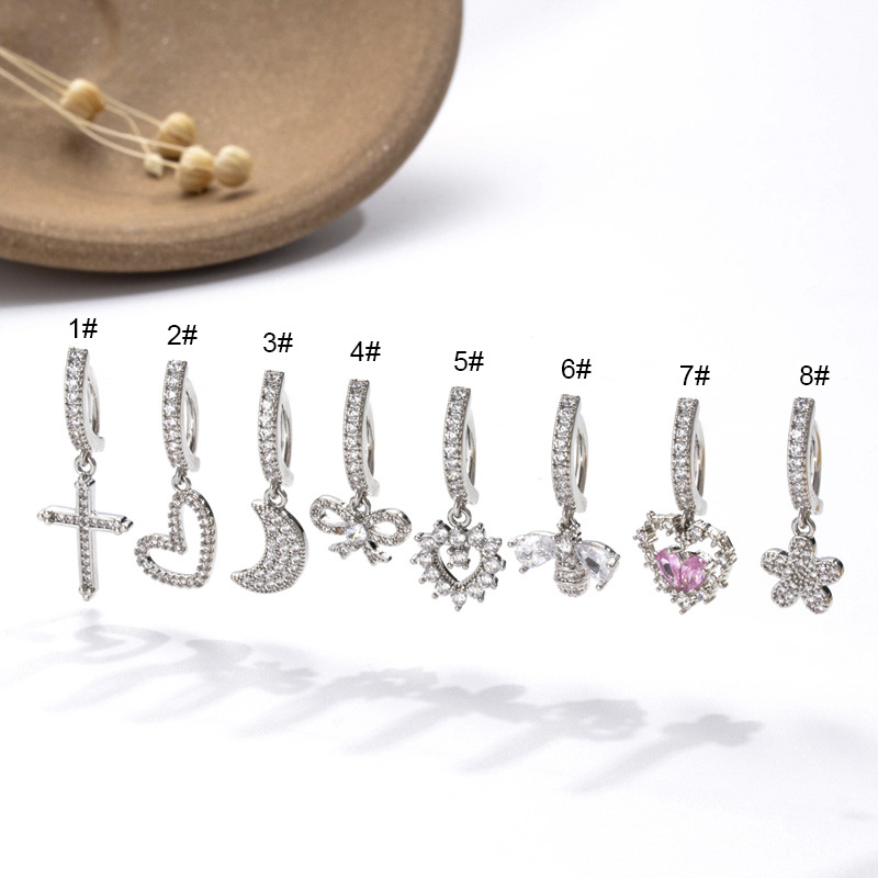 Zircon Inlay Material Belly Ring Classification 1 Piece Belly Rings Simple Style Cross Moon Heart Shape Copper Inlay Zircon