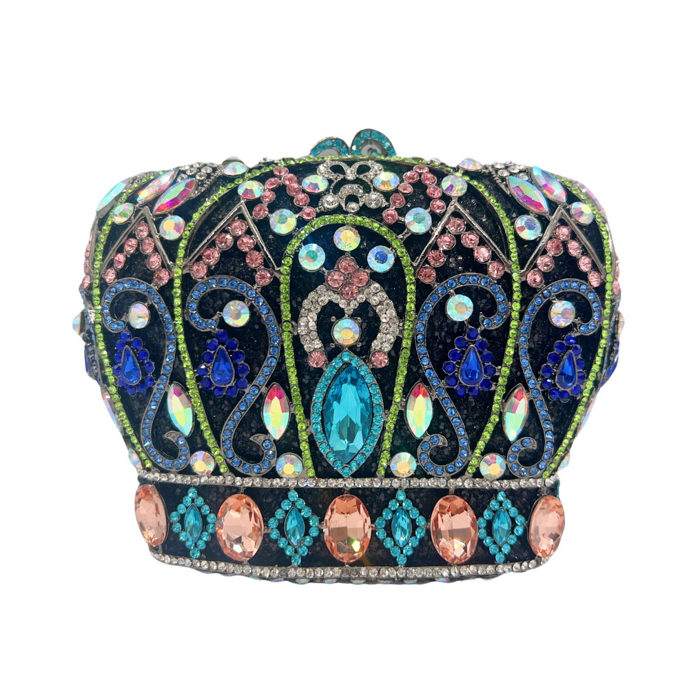 Bolsa de noche de cristal de corona transfronteriza hueco bolsa de cena de diamante de mano bolsa de mujer color negro