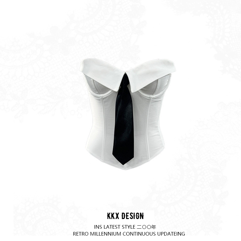 Kkx American-Style Spicy Girl Tie Lapel Wrap Chest Vest Street Fashion Slim-Fit Ins Backless Top for Women Kkx American-Style Spicy Girl Tie Lapel Wrap Chest Vest Street Fashion Slim-Fit Ins Backless Top for Women