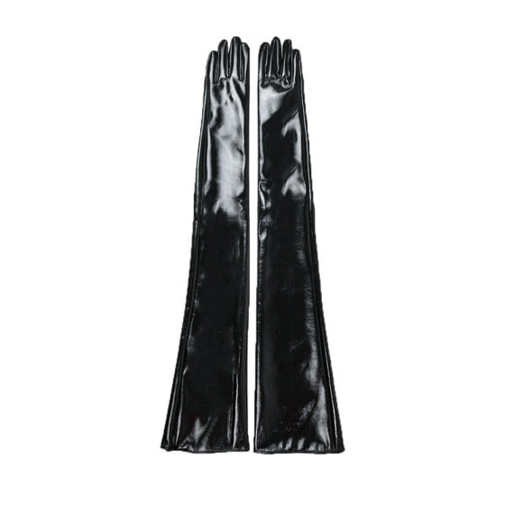 70cm over elbow ultra-long patent leather gloves women's bright black imitation leather PU warm performance photo cosplay postage