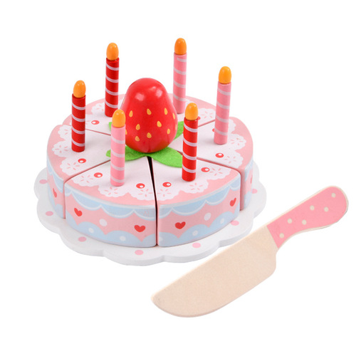 Wooden children's role play simulation strawberry cream cake dessert play house afternoon tea set early education toys