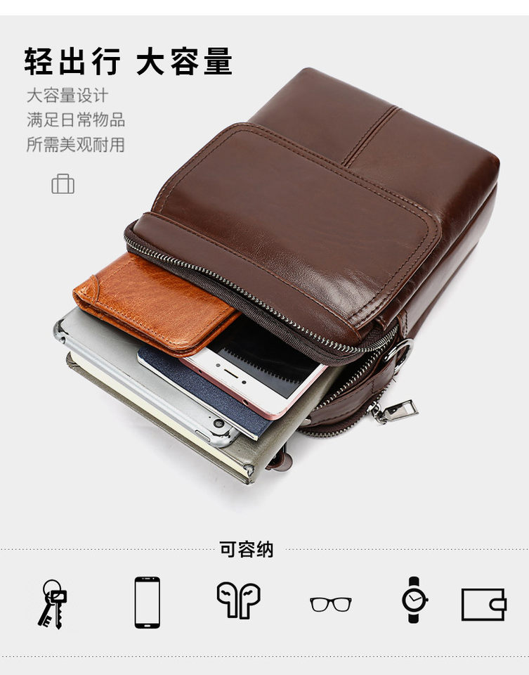 Túi đeo chéo nam da bò sáp dầu dáng đứng cao cấp, đựng vừa iPad 10 inch — màu đen, Màu cà phê chi tiết 12