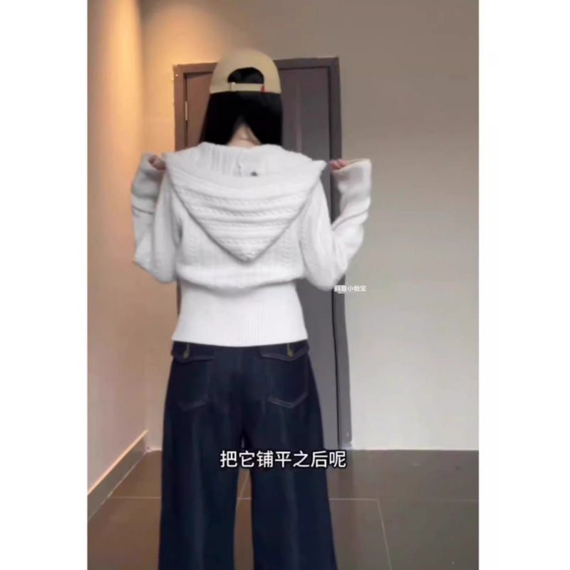 温柔风麻花连帽针织开衫女秋冬韩系慵懒拉链毛衣外套收腰短款上衣|undefined