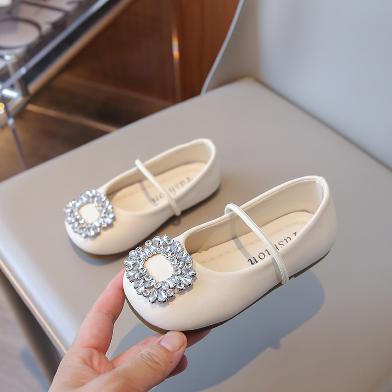 Children's Leather Shoes Square Toe Ballet Shoes 2025 Spring and Summer New Style Rhinestone Slip-On Shoes with Skirt Soft Sole Girls' Shoes