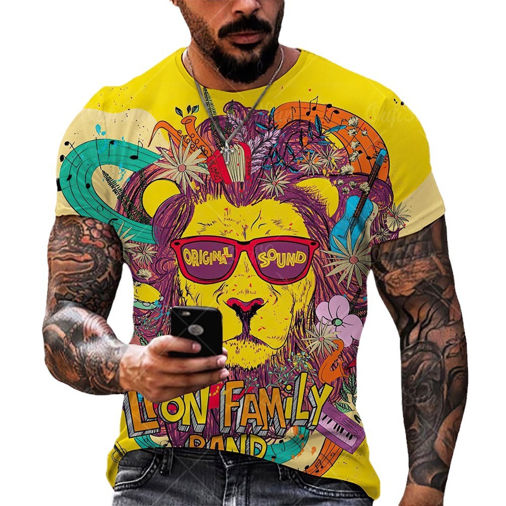 Arte abstracto pintura al óleo colorida león 3d impresión digital para hombres moda callejera transpirable suelta camiseta de manga corta