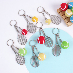 Cross-border supply mini tennis plus racket key chain diy sports tennis bag pendant grab doll machine toy