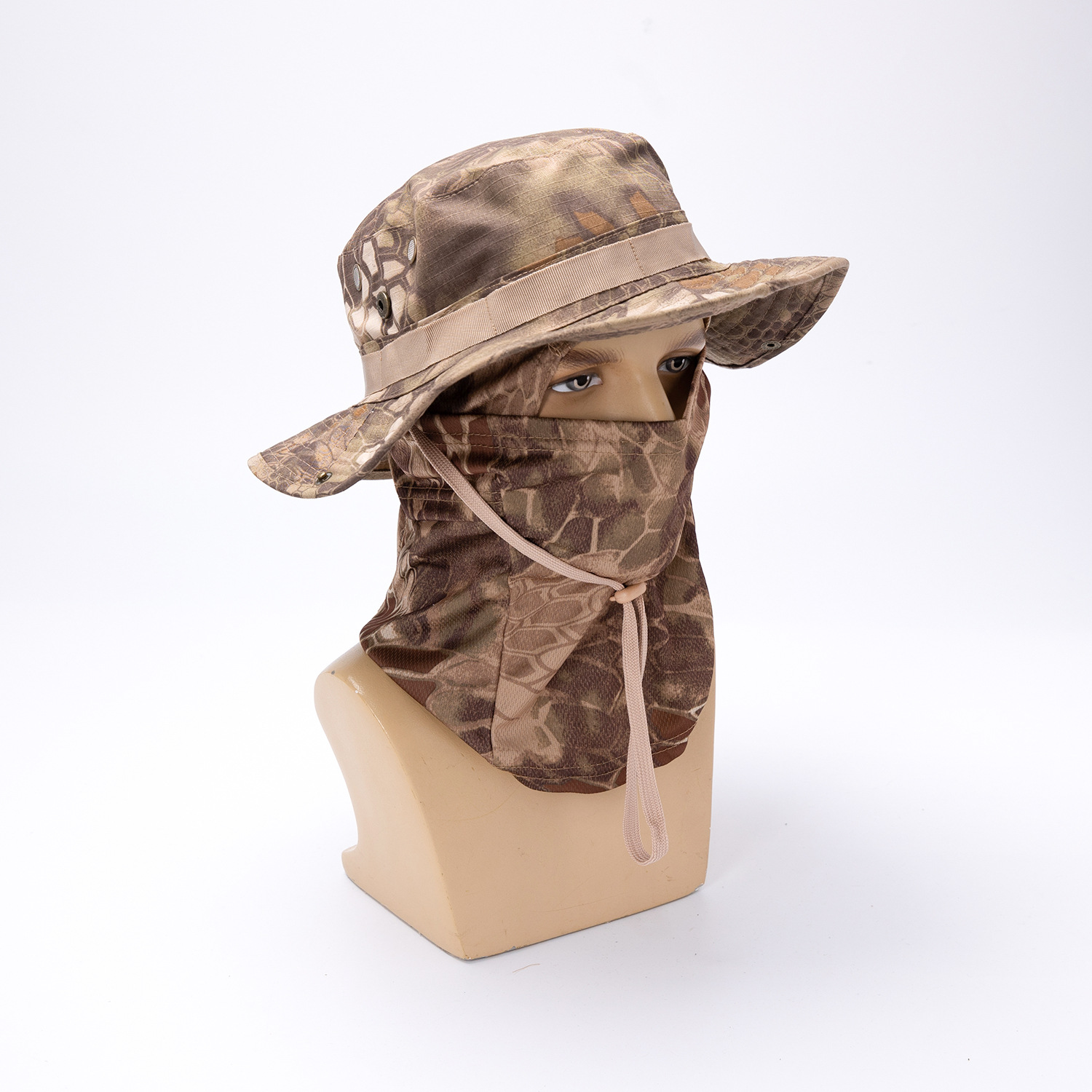 Sombrero de borde redondo de camuflaje transfronterizo Sombra de sol al aire libre Tácticas Funda de sombrero Benny Tapa de ley Balafak Máscara de pesca