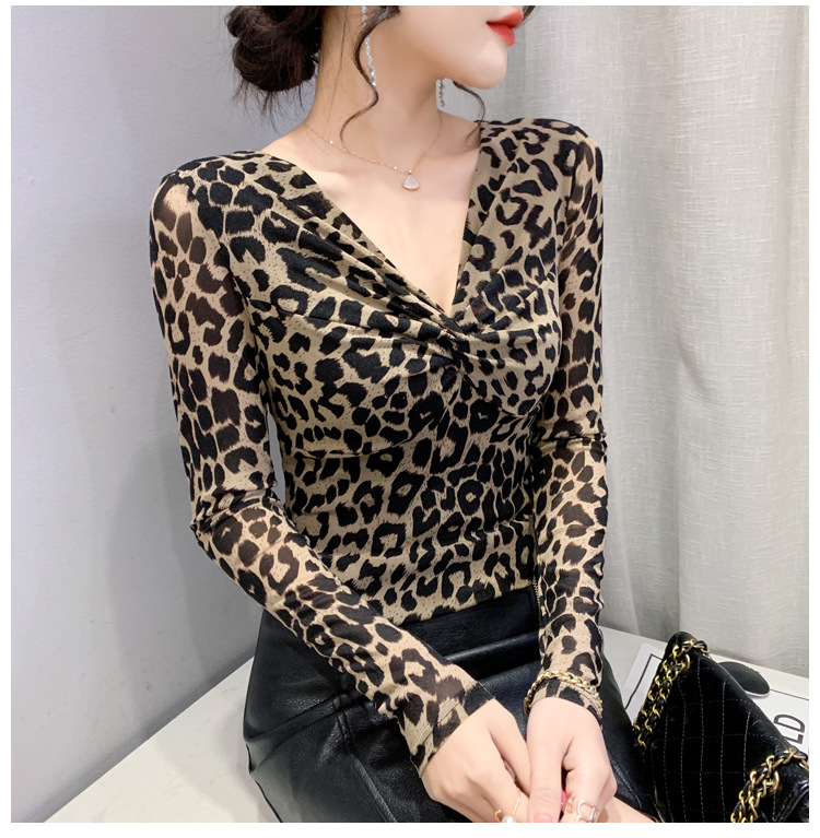 T-shirt da donna slim in rete a maniche lunghe con camicia slim a fondo incrociato_voghion.com