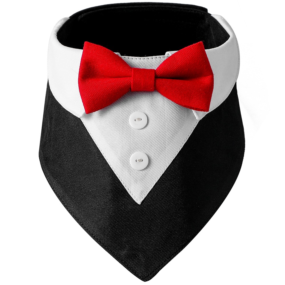 Fábrica en stock transfronteriza nuevo guapo estilo británico traje de boda mascota saliva toalla Velcro perro toalla triángulo