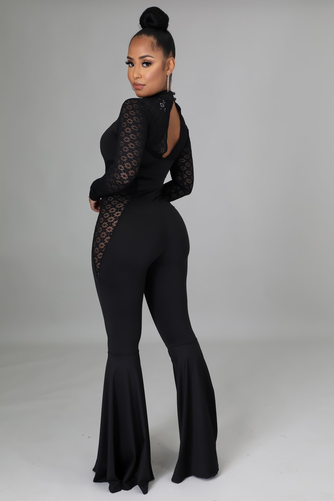 Solid Color Embroidery Lace Long-Sleeved Jumpsuit NSMRF116729