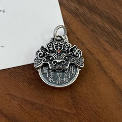 S925純銀瑞獸吊墜復古做舊民族風八卦掛件民俗銀飾古風小眾男女