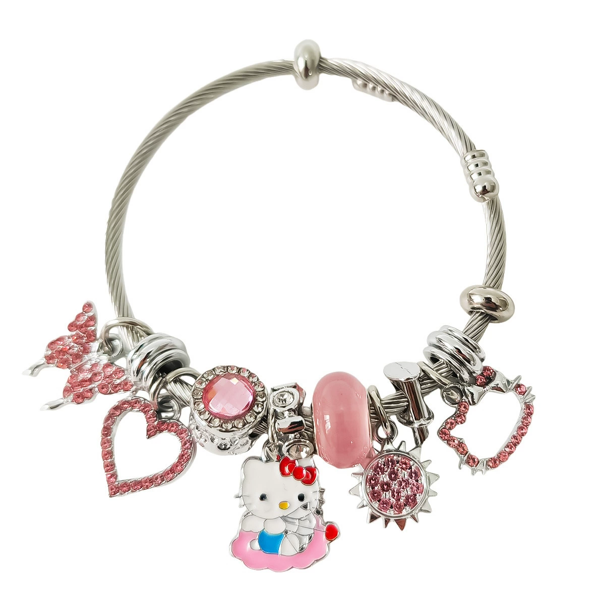 Браслет (Hello Kitty) браслет с подвесками из нержавеющей стали, мультяшные подвески, милые розовые акценты