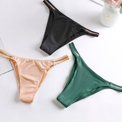 3-pack of sexy underwear for women, ice silk seamless low-waist sports bikini, women's half-covered hip and crotch briefs