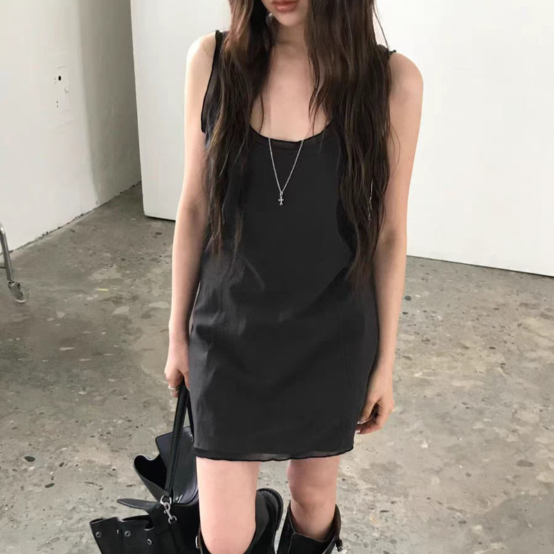 Mona Xh Korean-Style Solid Color Slim-Fit Sleeveless Dress Dongdaemun Summer New Chiffon Ruffle Tank Dress Mona Xh Korean-Style Solid Color Slim-Fit Sleeveless Dress Dongdaemun Summer New Chiffon Ruffle Tank Dress