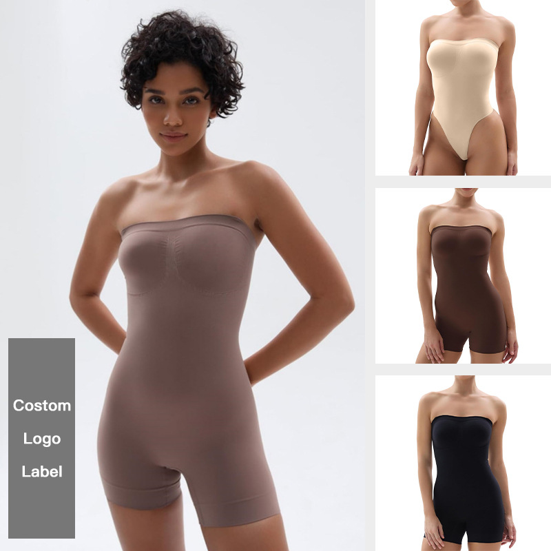 Cross-border Women's Seamless Body Shaping Bodice European and American Seamless Detachable Strap Push-up Strapless Belly Tinting Bodice