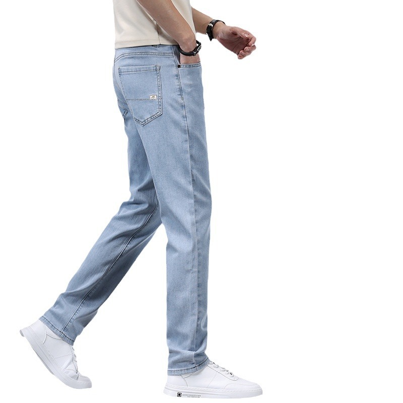 2024 New High-end light blue Soft Jeans Men's Straight Slim-fit Super Soft Casual Pants Summer Thin Men's Pants