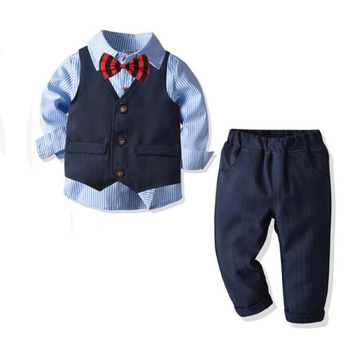 Boys dress suit formal baby gentleman vest striped shirt British gentleman four-piece set dropshipping
