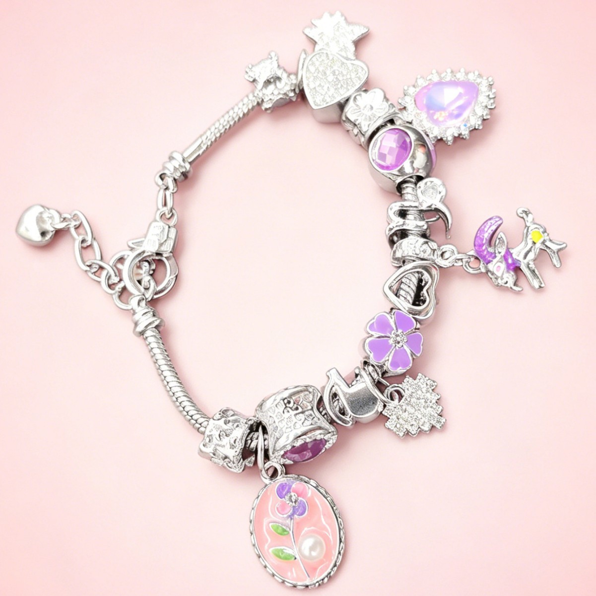 Pan brazalete DIY Capricornio brazalete diamante amor rosa pentagramas notas flores joyas de moda image 5
