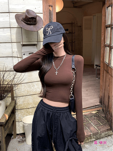 Hot girl style short spring and autumn new Korean long-sleeved shirt Korean figure-fitting and all-matching base top women's dress