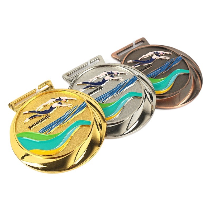 Medalla de metal listado de producción natación oro y plata competencia de juegos de cobre Medalla de Honor Premio Conmemorativo producción