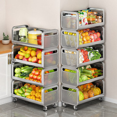 批發304不鏽鋼廚房蔬菜置物架收納筐推車家用水果收納加厚儲物架