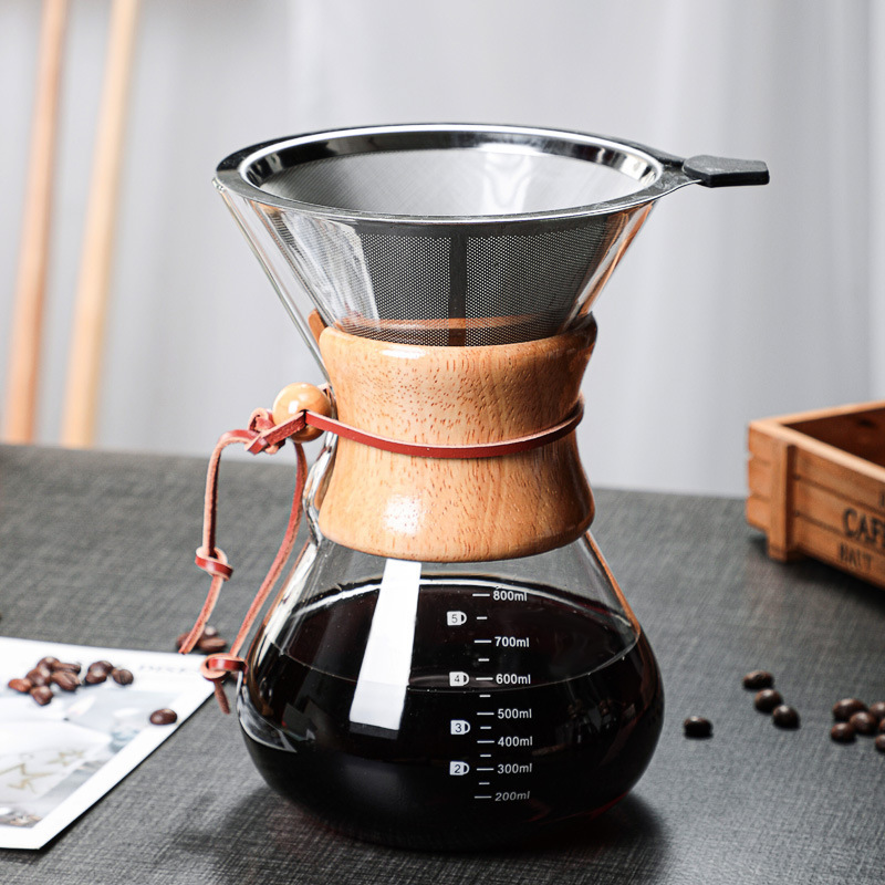 Wood Chip Pour-Over Coffee Pot High Borosilicate Glass Coffee Sharing Pot Coffee Filter Cup Outdoor Pour-Over Pot Chemex Pot Wood Chip Pour-Over Coffee Pot High Borosilicate Glass Coffee Sharing Pot Coffee Filter Cup Outdoor Pour-Over Pot Chemex Pot