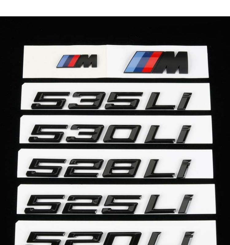 BMW 5 Series lettering, black, digital M emblem, for 525Li, 528Li, 530Li, 535Li models, available in glossy or matte black