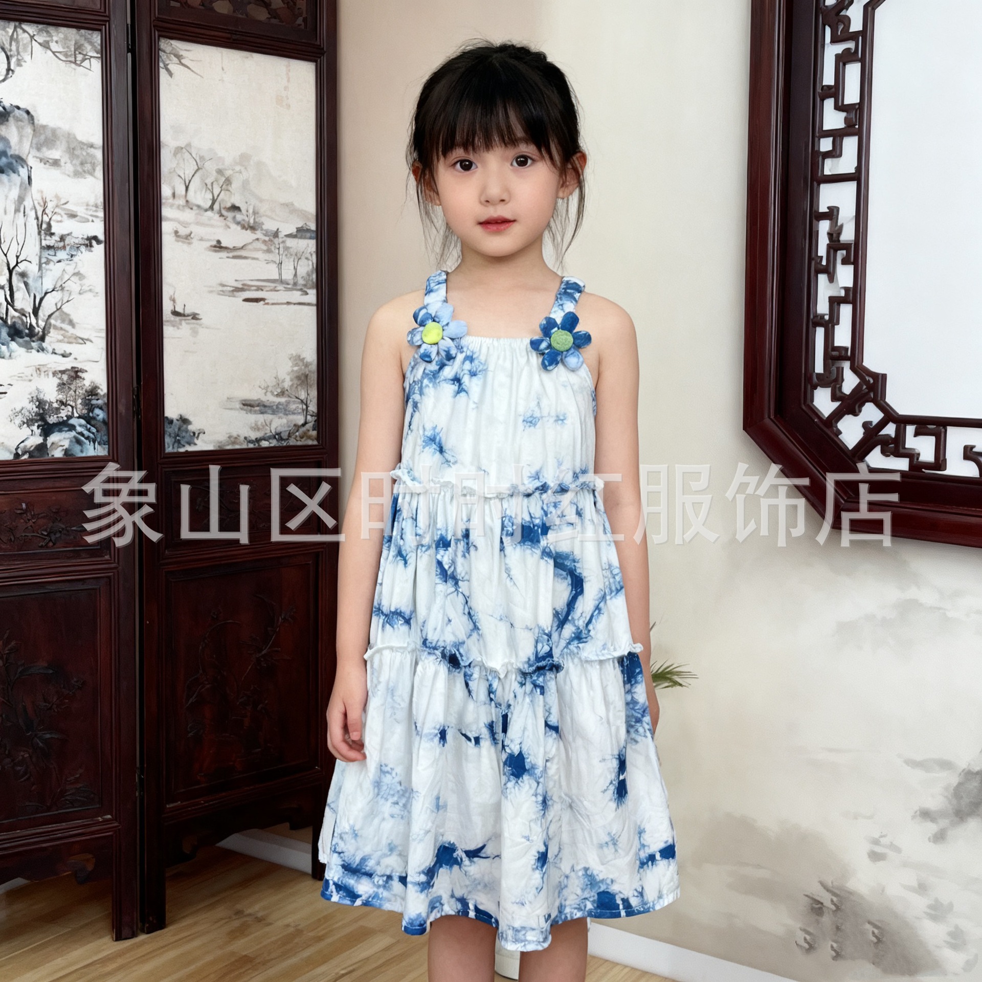 Girls' dress Summer 2025 New Girls Summer Dress Children's Princess Dress Sleeveless Strap Tie-Dye dress