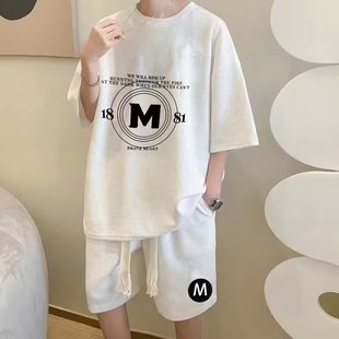 Short-sleeved T-shirt men's summer Hong Kong style ins college style couple clothes men's and women's clothes youth loose hip hop suit