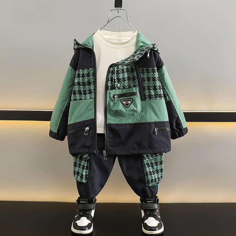 5981 traje de niño 2024 ropa casual de primavera y otoño para niños nuevos, traje de dos piezas a juego de colores de otoño para niños guapos