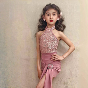 Feibeka New Summer Latin Dance Clothing Girls Practice Clothing Professional Children's Latin Clothing Children's Training Clothing