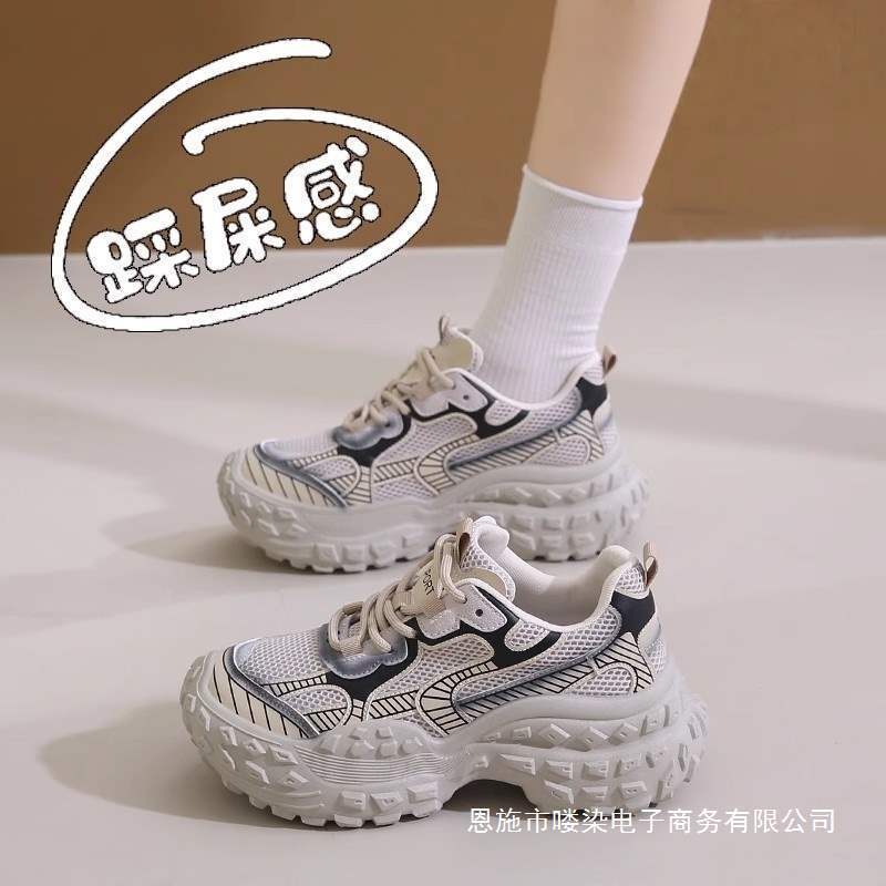 Tire-Soled Dad Shoes for Women 2025 New Spring Breathable Mesh Shoes Thick-Soled Heightening Sports and Casual Shoes