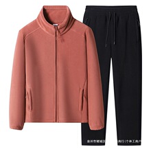 跨境外贸情侣奥粒绒休闲运动套装男女秋冬季加绒加厚摇粒绒卫衣两