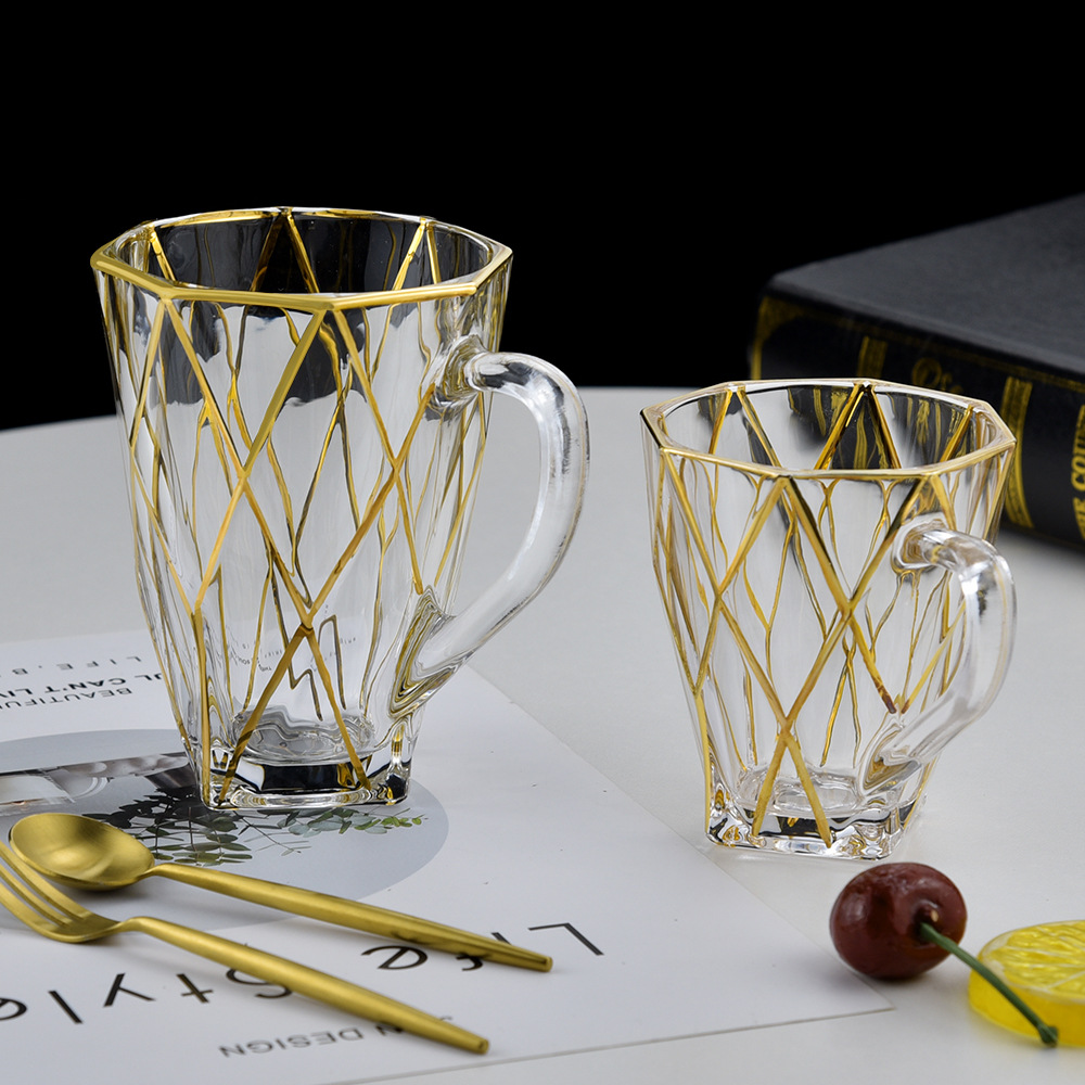 北欧轻奢描金水滴花把杯 ins创意家用水杯宫廷风古典咖啡杯礼品杯