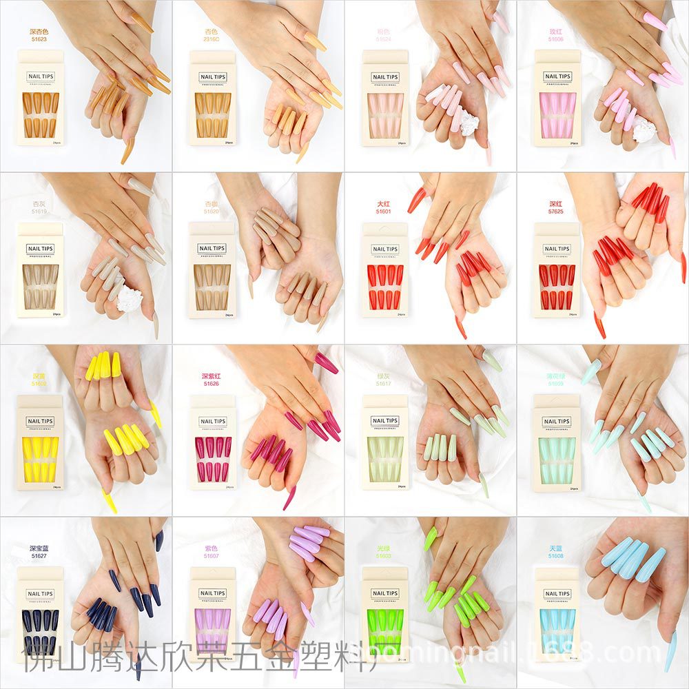 Uñas postizas de ballet coloridas, 24 piezas, largas, desmontables, procesables, al por mayor