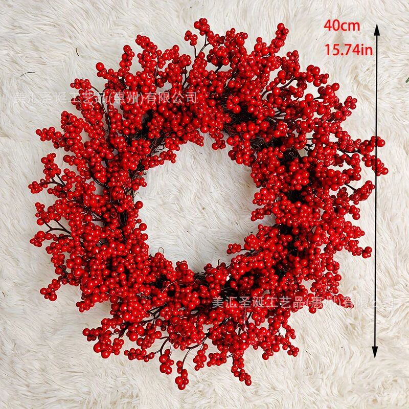 アマゾンの新しいクリスマスの赤い果実の花輪冬青ベリーの花輪クリスマスの装飾の置物の赤い泡|undefined
