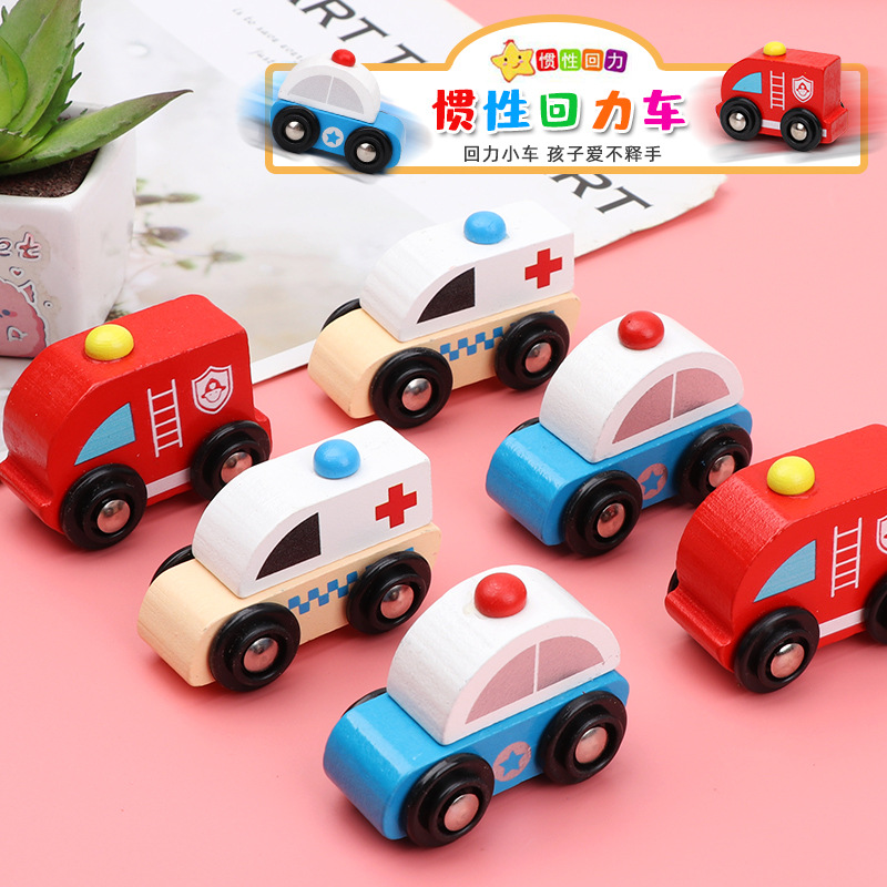 Children's wooden toys baby early education scooter fire truck police car ambulance kindergarten desktop toy gift