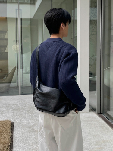 MYQ simple style men's PU leather cross-body bag large capacity riding commuting shoulder bag casual fashionable dumpling bag