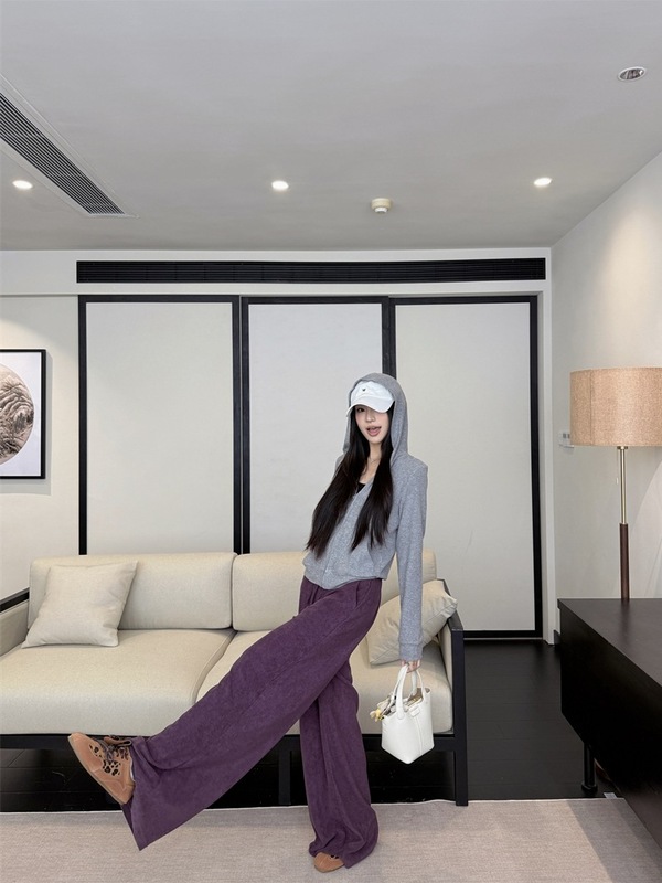 2025秋季新款百搭连帽灰色卫衣外套女装秋季宽松休闲裤长裤两件套|undefined