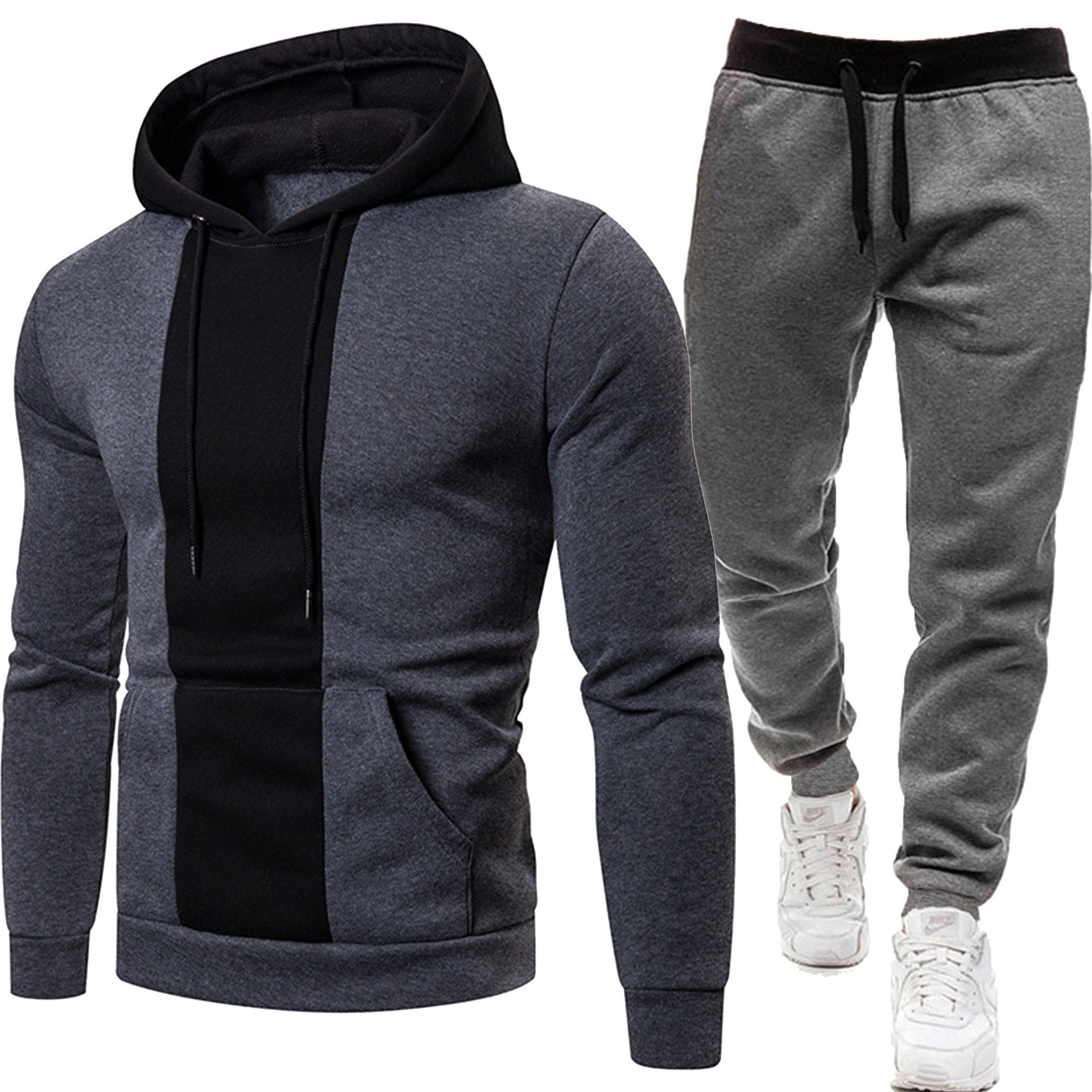 2024 höst och vinter nytt casual huvjacka herr europeisk storlek färgblockerad sweatshirt set_voghion.com