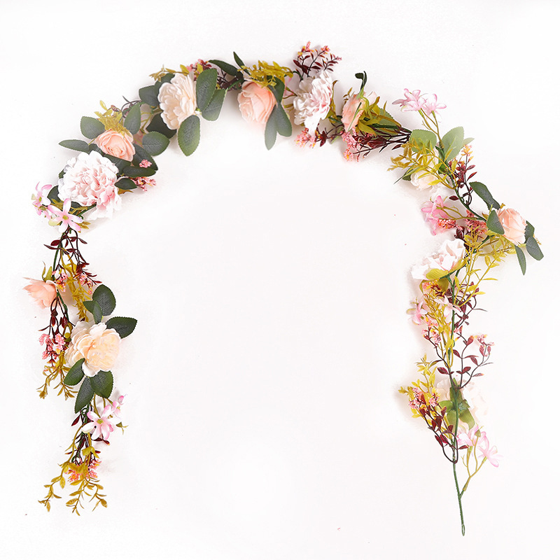 Transfronteriza artificial vid de rosa boda europea y americana decoración de flores artificiales arco fábrica al por mayor artificial rosa flor de ratán