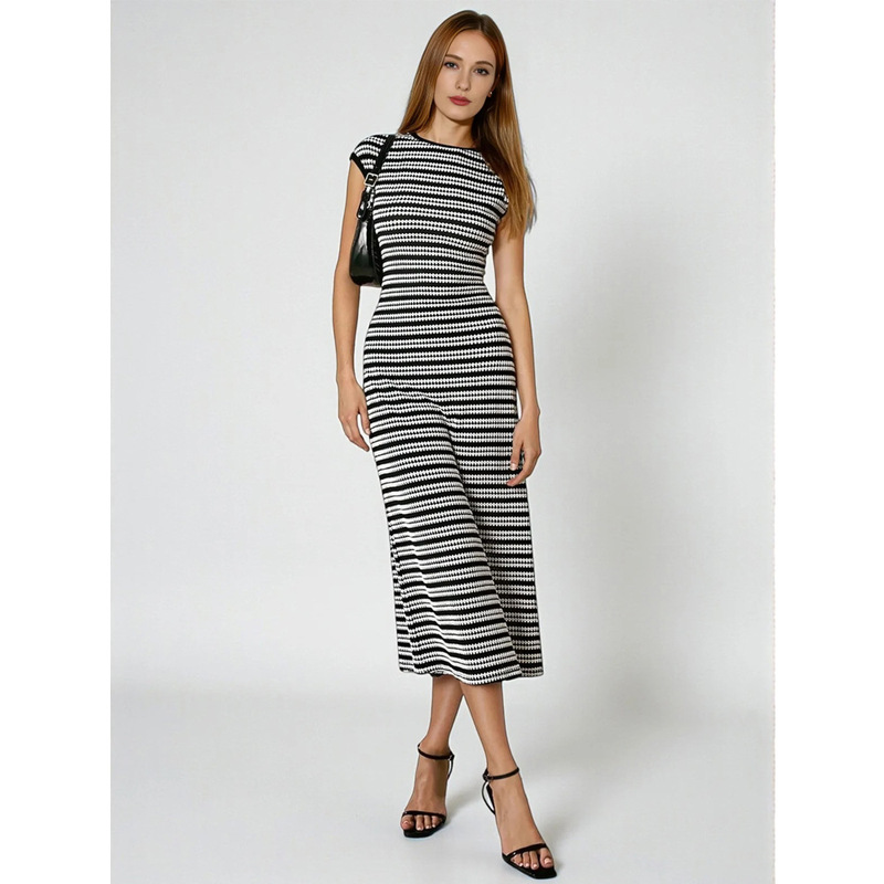 2026 Cross-Border New Stripesd Knitted Dress European and American Export High-End Women's Clothing Slimming Look Sleeveless Skirt